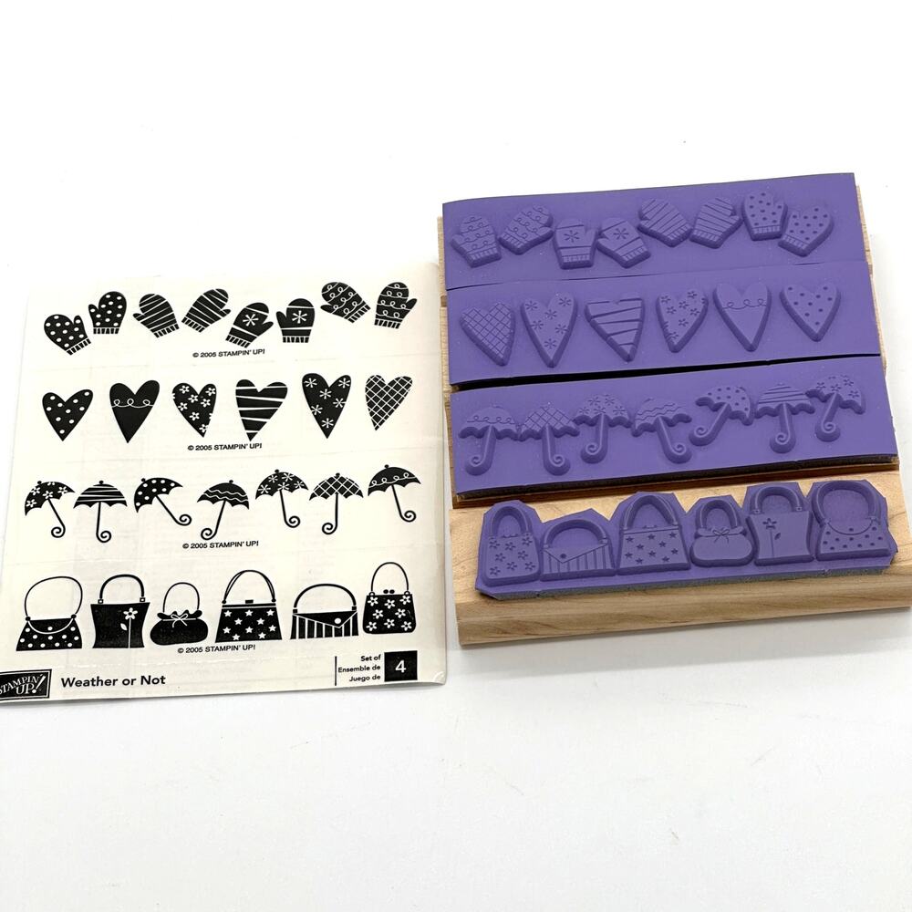 Stampin' Up! Weather Or Not Rubber Stamps Border Purse Umbrella Mitten Heart (4)